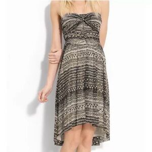Free People watercolor hi-low black and beige strapless Boho beach dress size L